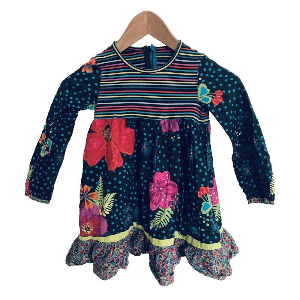Catimini Girls Shift Dress Size 5 Floral Ruffle Long Sleeve Party Design France